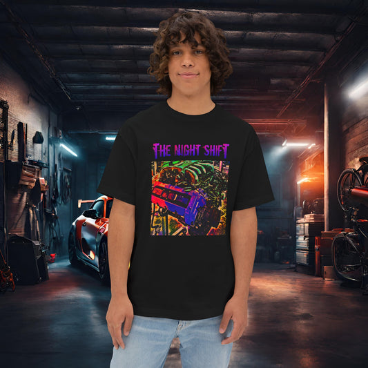 VH45DE Synthwave-Premium, Ultra Soft Unisex Oversized Boxy Tee Black Printify by The Night Shift Automotive Apparel