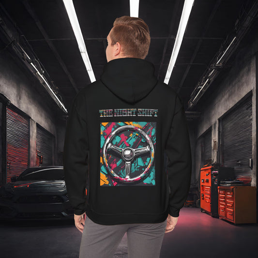 Steering Wheel-Ultra Soft, Premium Hoodie Black Printify by The Night Shift Automotive Apparel