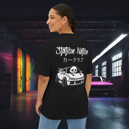 Station Nation-Premium, Ultra Soft Unisex Oversized Boxy Tee Black Printify by The Night Shift Automotive Apparel