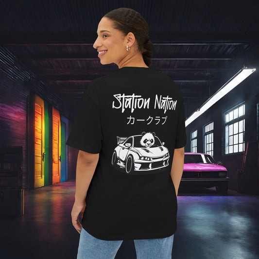 Station Nation-Premium, Ultra Soft Unisex Oversized Boxy Tee Black Printify by The Night Shift Automotive Apparel