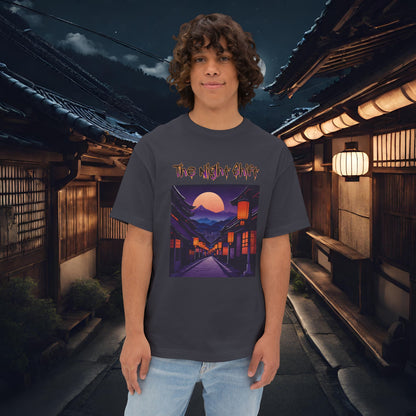 Moonlit Japanese Traditional Village-Premium, Ultra Soft Unisex Oversized Boxy Tee Dark Grey Printify by The Night Shift Automotive Apparel