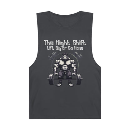 Lift Big or Go Home - Gorilla Body Builder - Premium Unisex Barnard Tank Top Coal Printify by The Night Shift Automotive Apparel