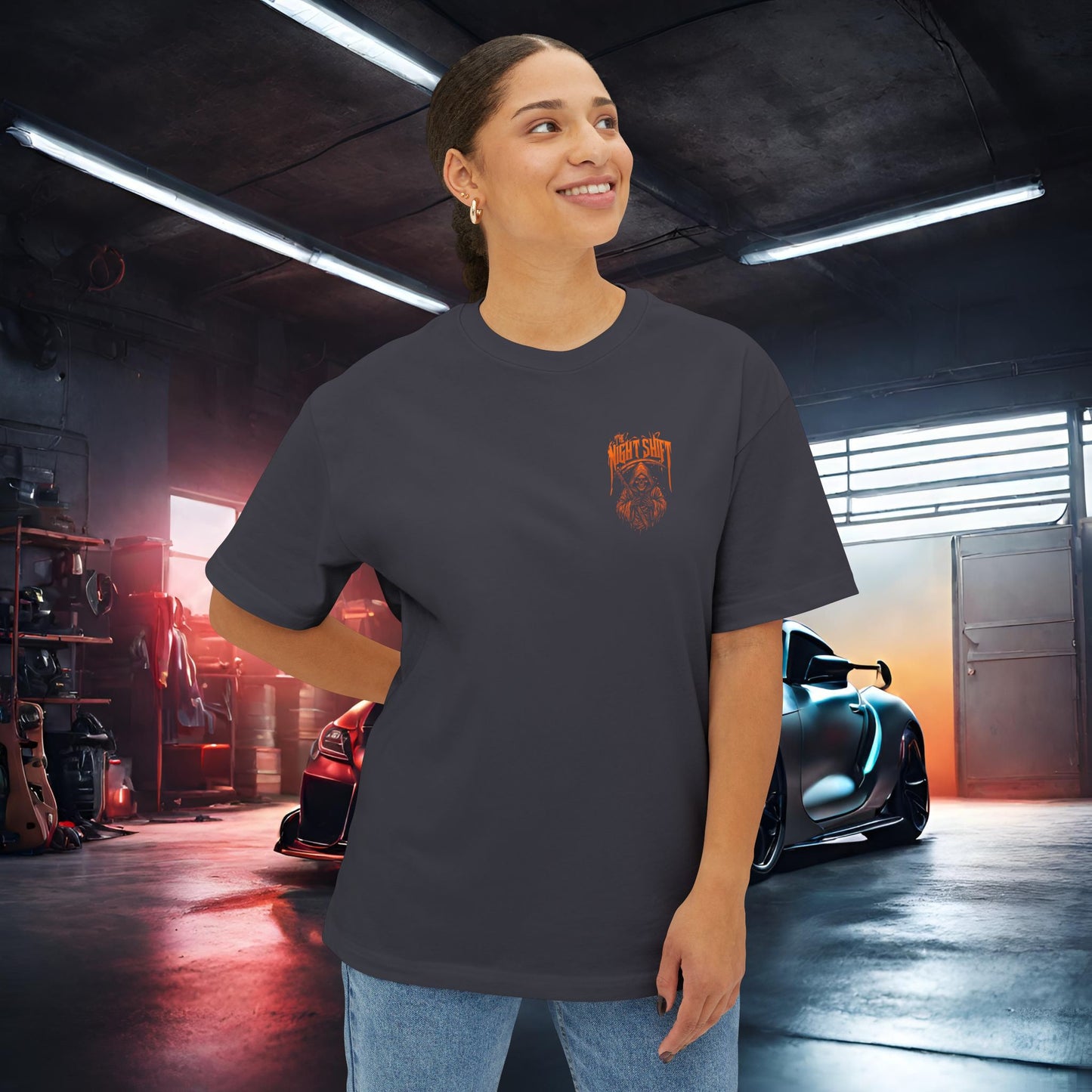 Grim Reaper-Premium, Ultra Soft Unisex Oversized Boxy Tee Printify by The Night Shift Automotive Apparel