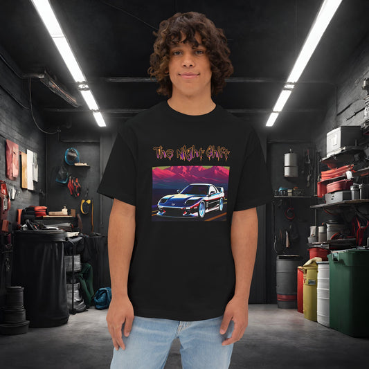 Mazda RX7 Cruising-Premium, Ultra Soft Unisex Oversized Boxy Tee Black Printify by The Night Shift Automotive Apparel