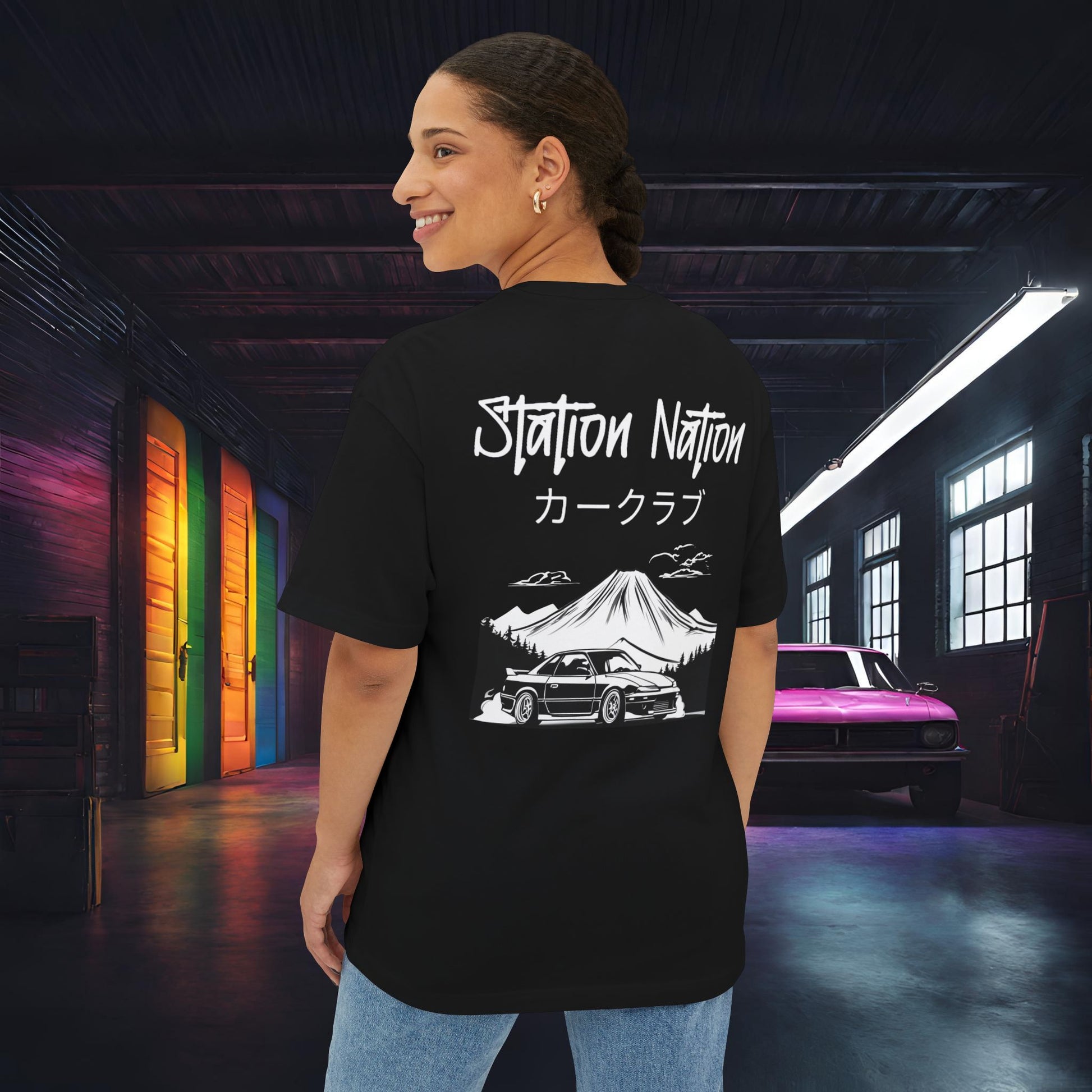 Station Nation-Premium, Ultra Soft Unisex Oversized Boxy Tee Printify by The Night Shift Automotive Apparel