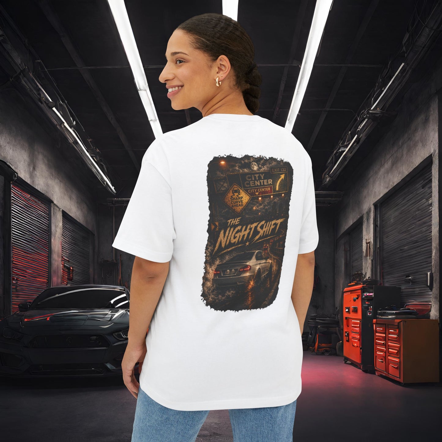 BMW M3 E90 Street Drift-Premium, Ultra Soft Unisex Oversized Boxy Tee Printify by The Night Shift Automotive Apparel
