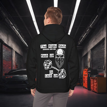 Mask Up or Lock Up-Ultra Soft, Premium Hoodie Black Printify by The Night Shift Automotive Apparel