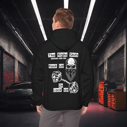 Mask Up or Lock Up-Ultra Soft, Premium Hoodie Black Printify by The Night Shift Automotive Apparel