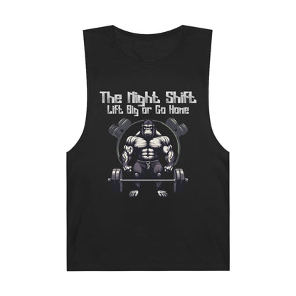 Lift Big or Go Home - Gorilla Body Builder - Premium Unisex Barnard Tank Top Black Printify by The Night Shift Automotive Apparel
