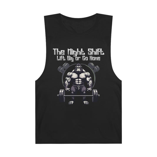 Lift Big or Go Home - Gorilla Body Builder - Premium Unisex Barnard Tank Top Black Printify by The Night Shift Automotive Apparel