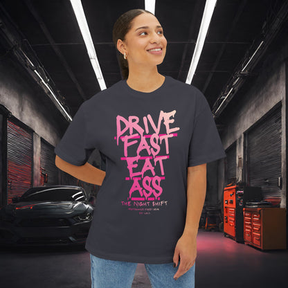 Drive Fast, Eat Ass-Premium, Ultra Soft Unisex Oversized Boxy Tee Printify by The Night Shift Automotive Apparel