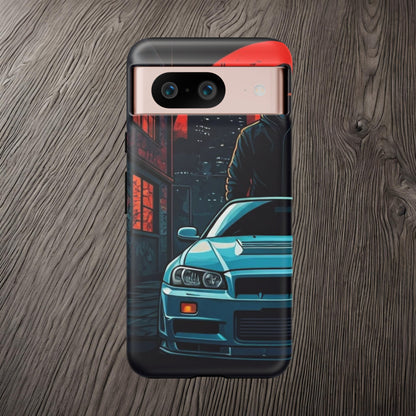 Nissan Skyline R34 Street Life-Dual Layer Ultra Tough Phone Case Google Pixel 8 Matte Printify by The Night Shift Automotive Apparel