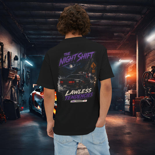 Nissan 240sx S13 Lawless Tendencies-Premium, Ultra Soft Unisex Oversized Boxy Tee Black Printify by The Night Shift Automotive Apparel