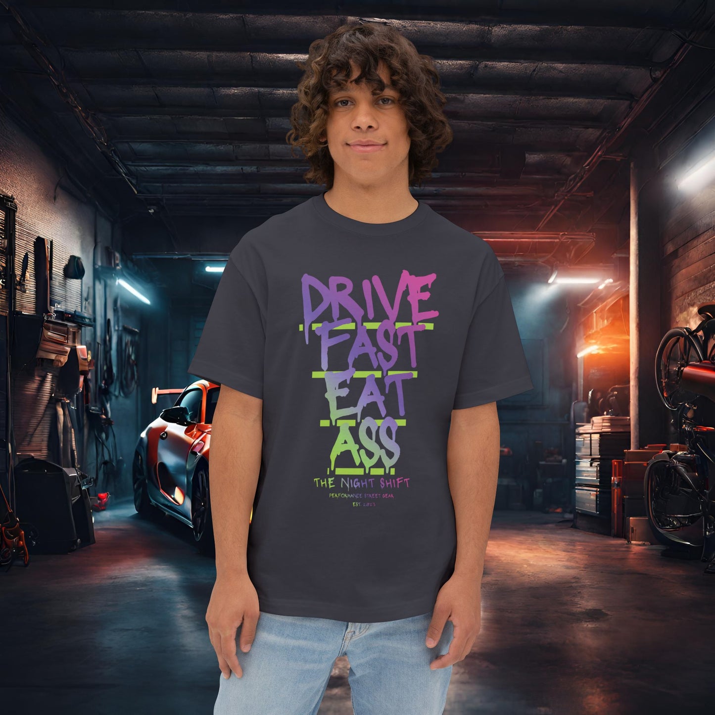 Drive Fast, Eat Ass-Premium, Ultra Soft Unisex Oversized Boxy Tee