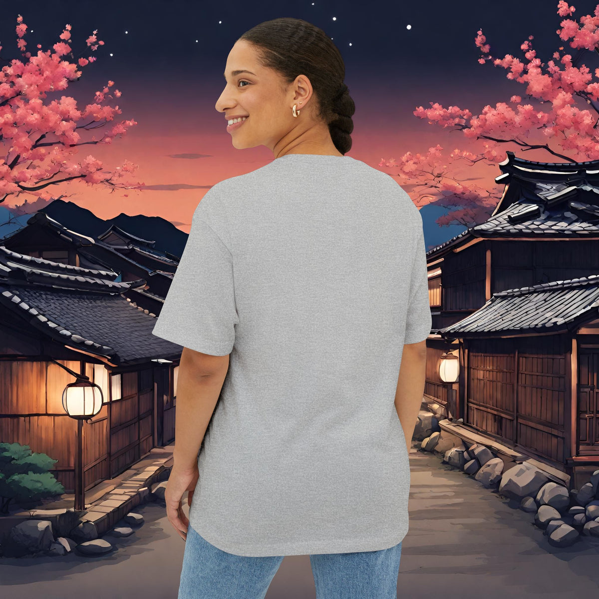 Samurai Full Moon Silhouette-Premium, Ultra Soft Unisex Oversized Boxy Tee Printify by The Night Shift Automotive Apparel
