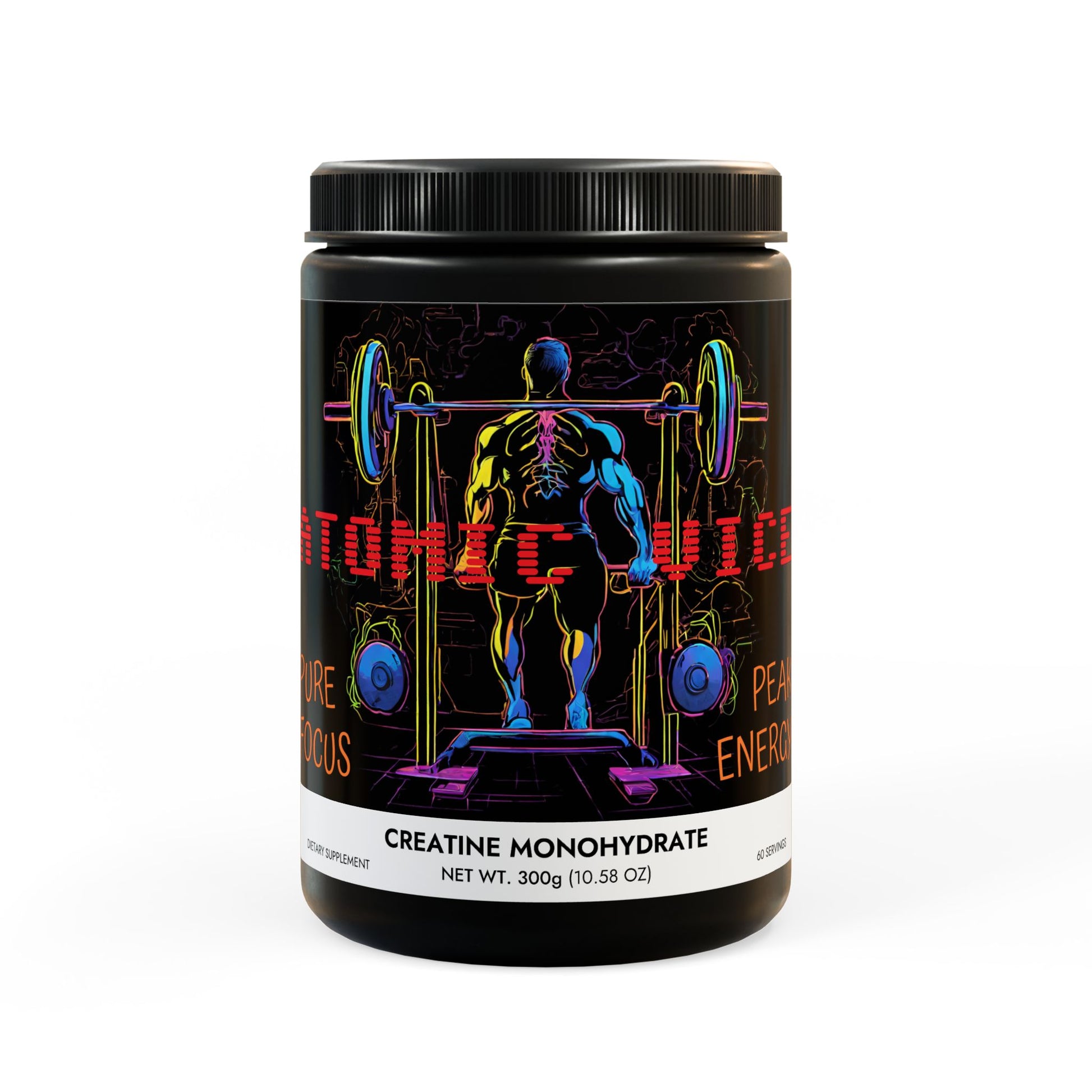 Atomic Vice - Creatine Monohydrate Supplement (300g, 10.58oz) Black jar + lid NET WT 10.58 OZ (300g) Unflavored Printify by The Night Shift Automotive Apparel