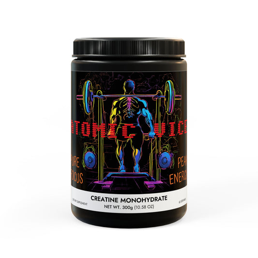 Atomic Vice - Creatine Monohydrate Supplement (300g, 10.58oz) Black jar + lid NET WT 10.58 OZ (300g) Unflavored Printify by The Night Shift Automotive Apparel
