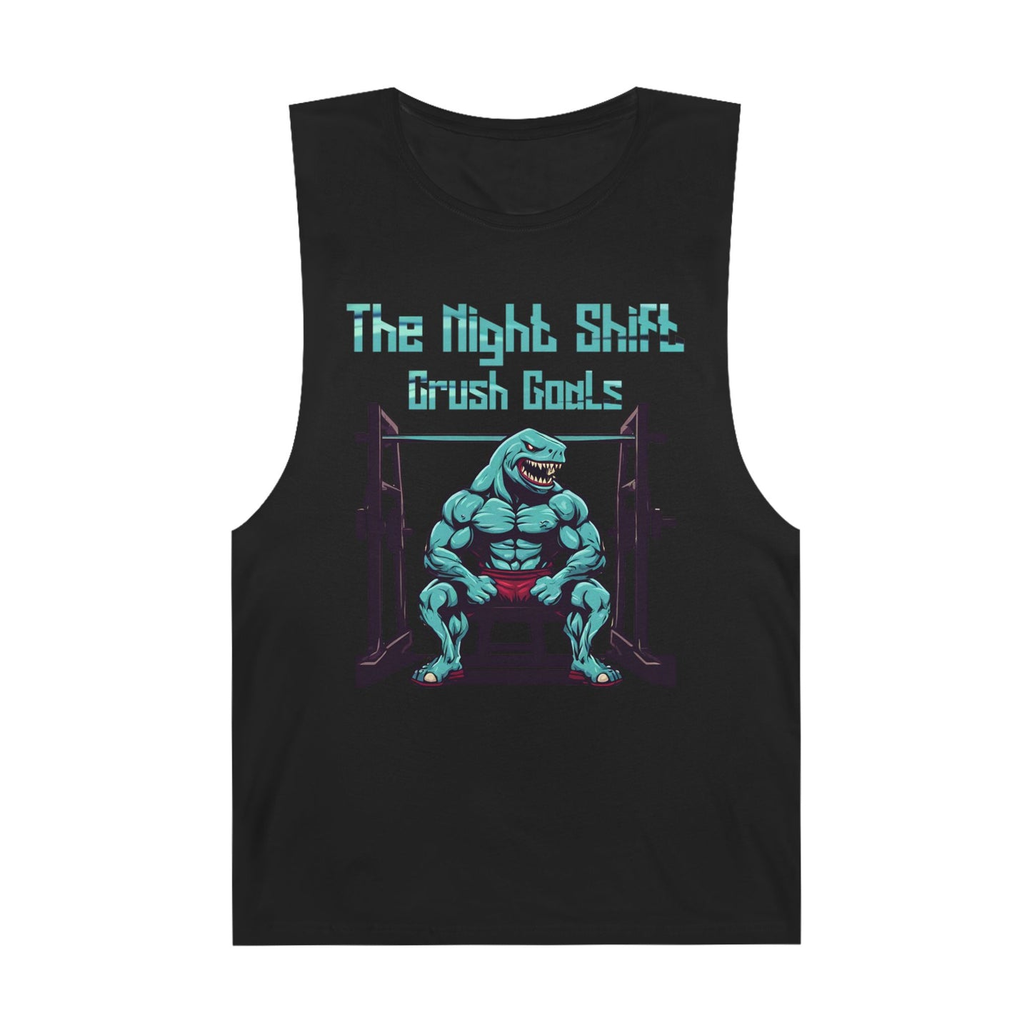 Crush Goals - Shark Body Builder - Premium Unisex Barnard Tank Top Black Printify by The Night Shift Automotive Apparel