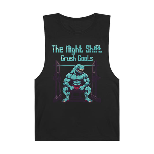 Crush Goals - Shark Body Builder - Premium Unisex Barnard Tank Top Black Printify by The Night Shift Automotive Apparel