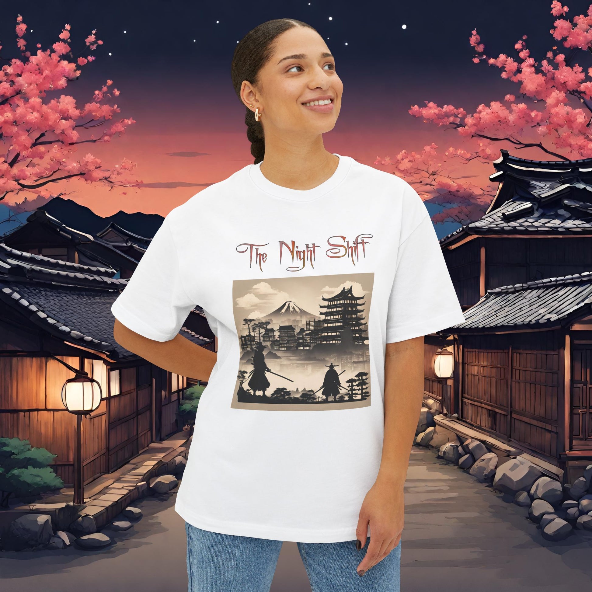 Samurai Silhouette-Premium, Ultra Soft Unisex Oversized Boxy Tee Printify by The Night Shift Automotive Apparel