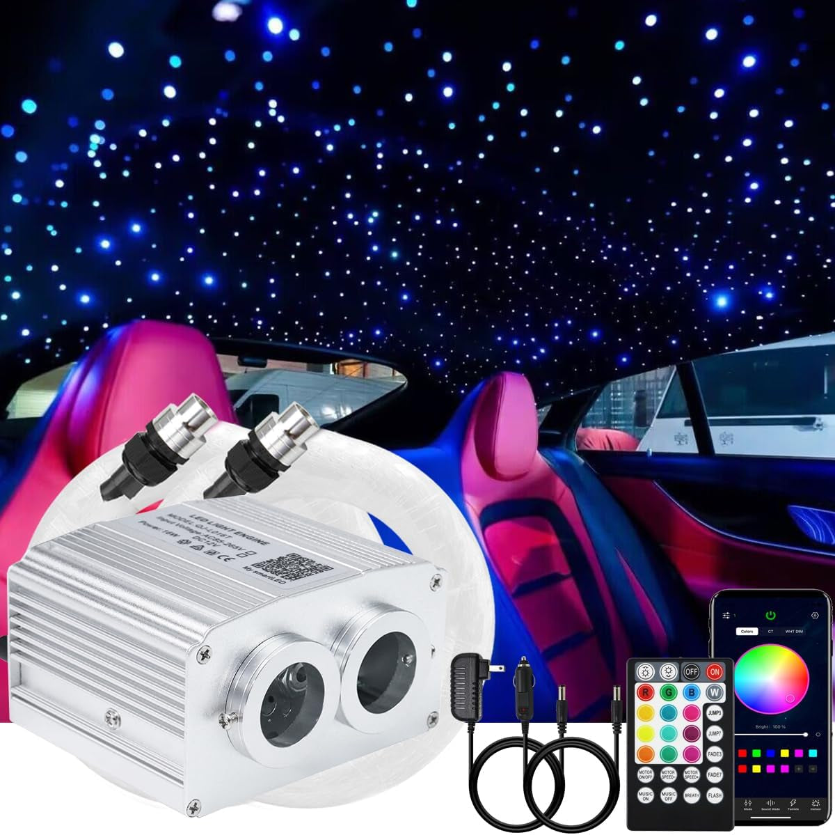 Starlight Headliner Kit-10W Fiber Optic With Meteor Effect, Music, App, Remote Control For Home And Car The Night Shift Performance Street Gear by The Night Shift Automotive Apparel