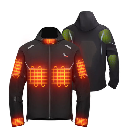 Kemimoto Motorcycle Heated Jacket With Shoulder & Elbow Pads Waterproof Surface for Outdoor Riding
