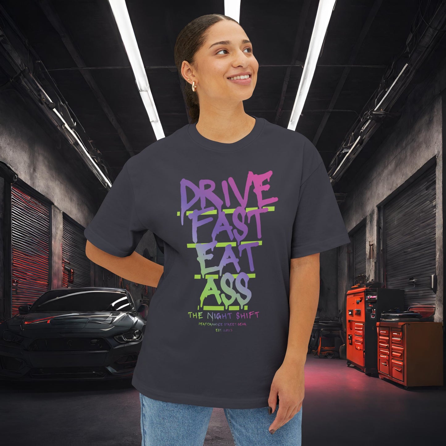 Drive Fast, Eat Ass-Premium, Ultra Soft Unisex Oversized Boxy Tee