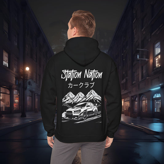 Station Nation-Ultra Soft, Premium Hoodie Black Printify by The Night Shift Automotive Apparel
