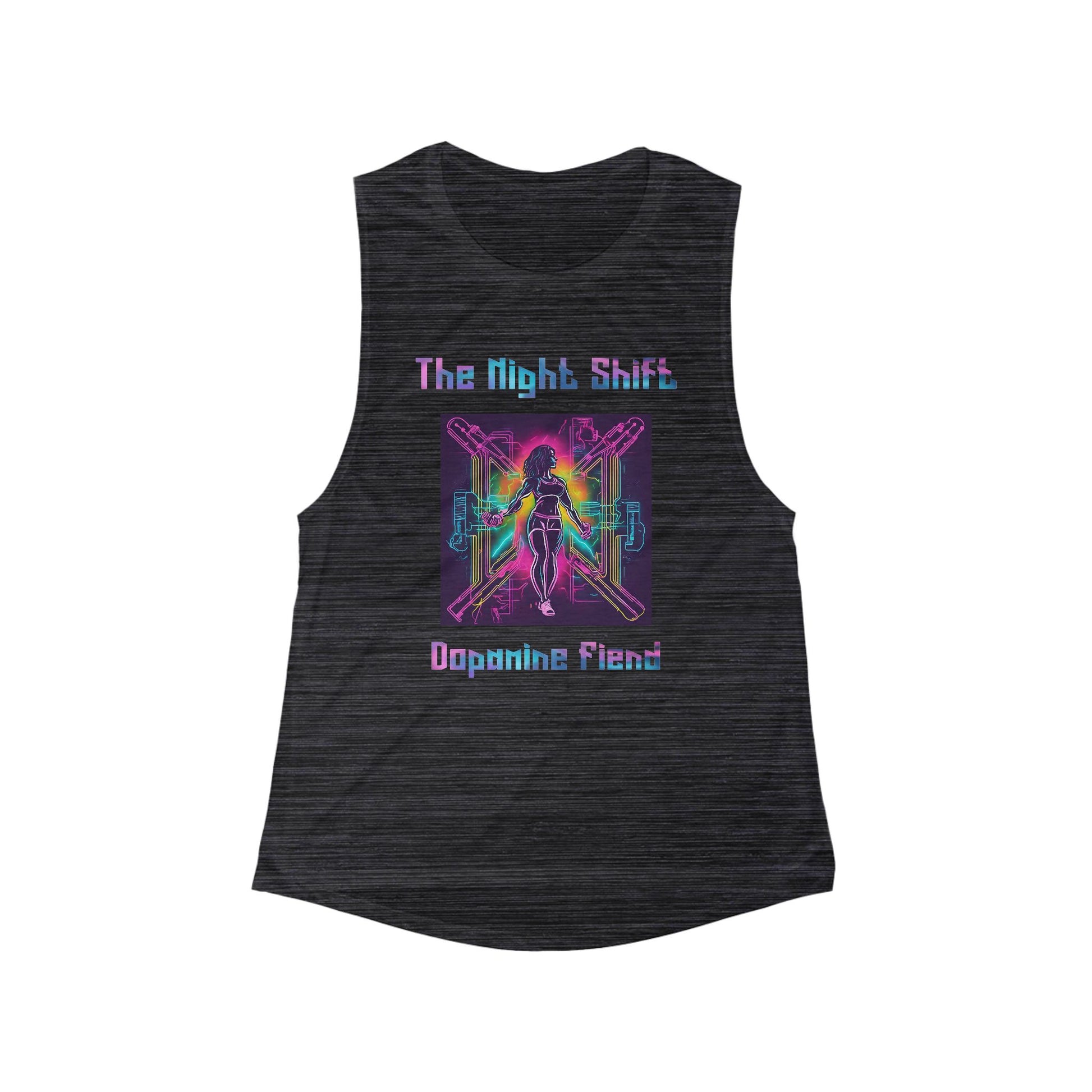 Dopamine Fiend - Women's Flowy Scoop Muscle Tank Top Black Slub Printify by The Night Shift Automotive Apparel