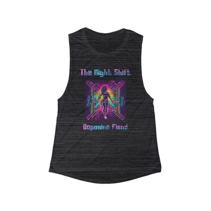 Dopamine Fiend - Women's Flowy Scoop Muscle Tank Top Black Slub Printify by The Night Shift Automotive Apparel