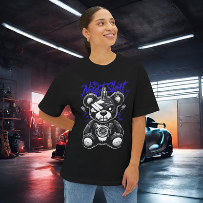 The Night Shift Tattered Teddy-Premium, Ultra Soft Unisex Oversized Boxy Tee Printify by The Night Shift Automotive Apparel