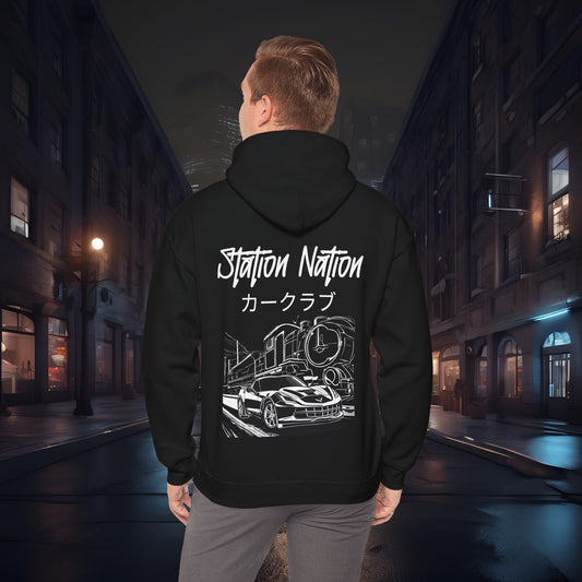 Station Nation-Ultra Soft, Premium Hoodie Black Printify by The Night Shift Automotive Apparel