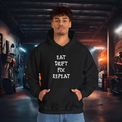 Eat, Drift, Fix, Repeat. I'll Sleep When I'm Dead-Premium, Ultra Soft Unisex Hoodie Black Printify by The Night Shift Automotive Apparel