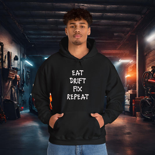 Eat, Drift, Fix, Repeat. I'll Sleep When I'm Dead-Premium, Ultra Soft Unisex Hoodie Black Printify by The Night Shift Automotive Apparel