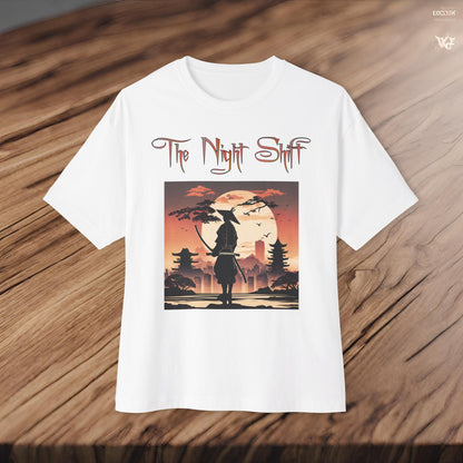 Samurai Full Moon Silhouette-Premium, Ultra Soft Unisex Oversized Boxy Tee Printify by The Night Shift Automotive Apparel