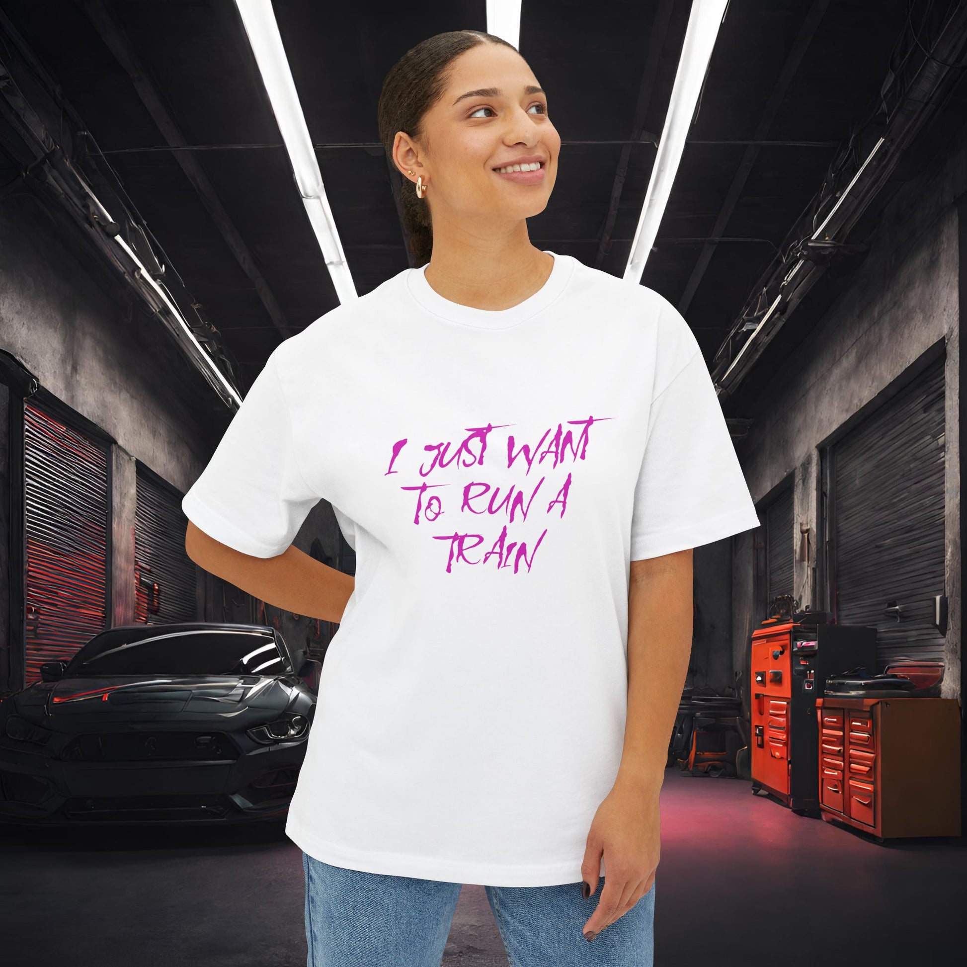 I Just Want To Run A Train-Premium, Ultra Soft Unisex Oversized Boxy Tee Printify by The Night Shift Automotive Apparel