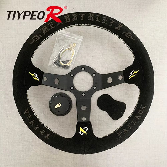 VERTEX Meanstreets 330mm Genuine Leather Embroidered Deep Dish Steering Wheel Legends Never Die The Night Shift Performance Street Gear by The Night Shift Automotive Apparel