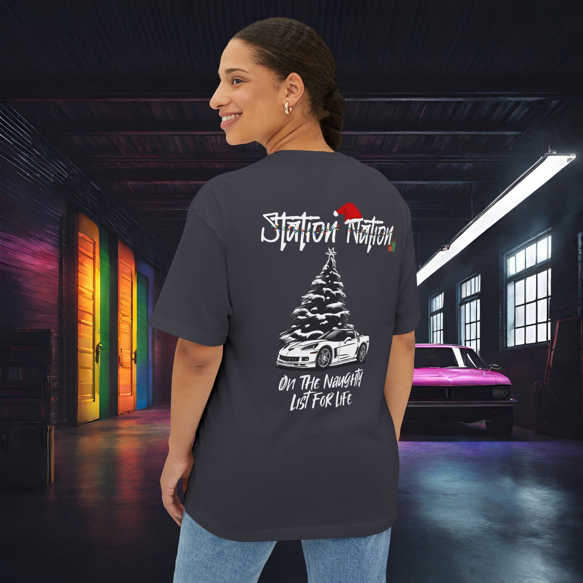 🎄 Christmas Limited Edition Station Nation-Premium, Ultra Soft Unisex Oversized Boxy Tee Dark Grey Printify by The Night Shift Automotive Apparel