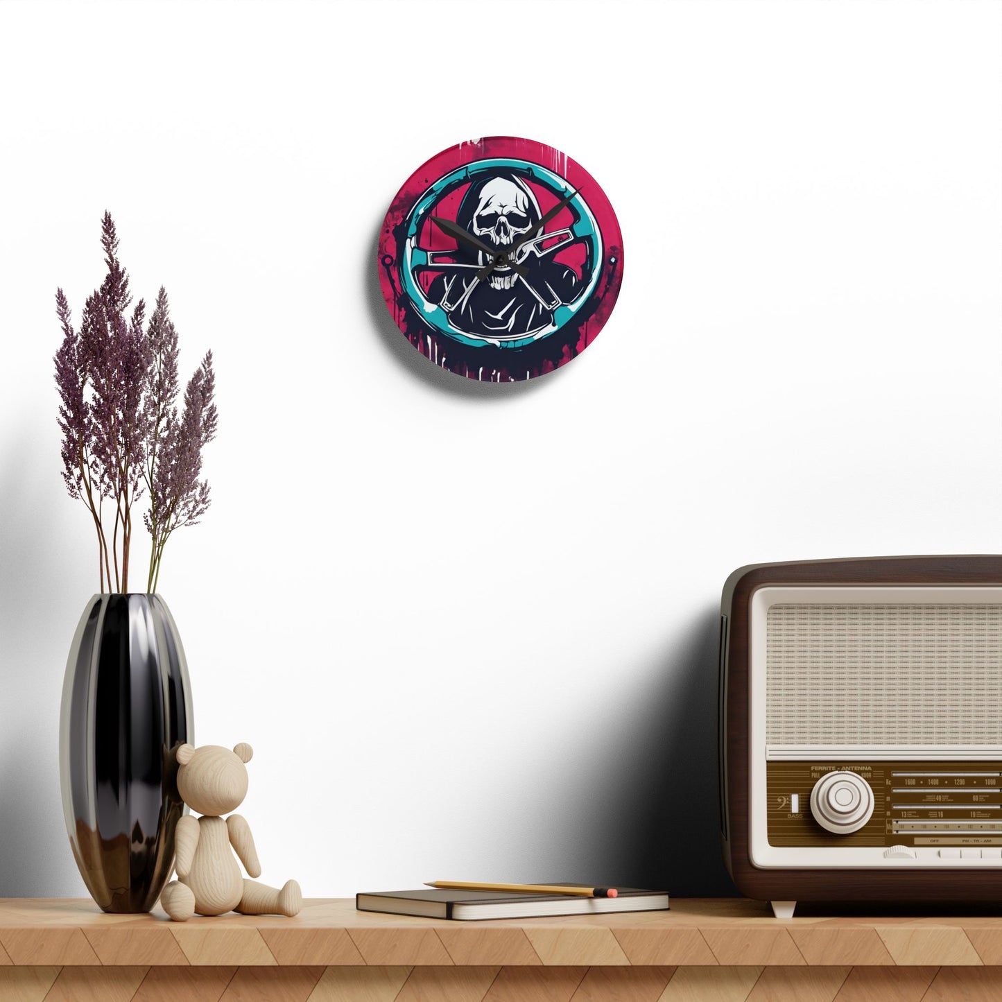 Grim Reaper Steering Wheel-Acrylic Wall Clock Printify by The Night Shift Automotive Apparel