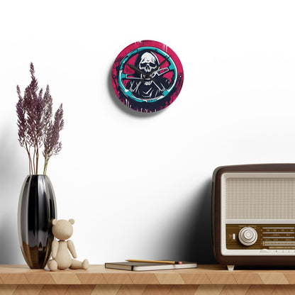 Grim Reaper Steering Wheel-Acrylic Wall Clock Printify by The Night Shift Automotive Apparel