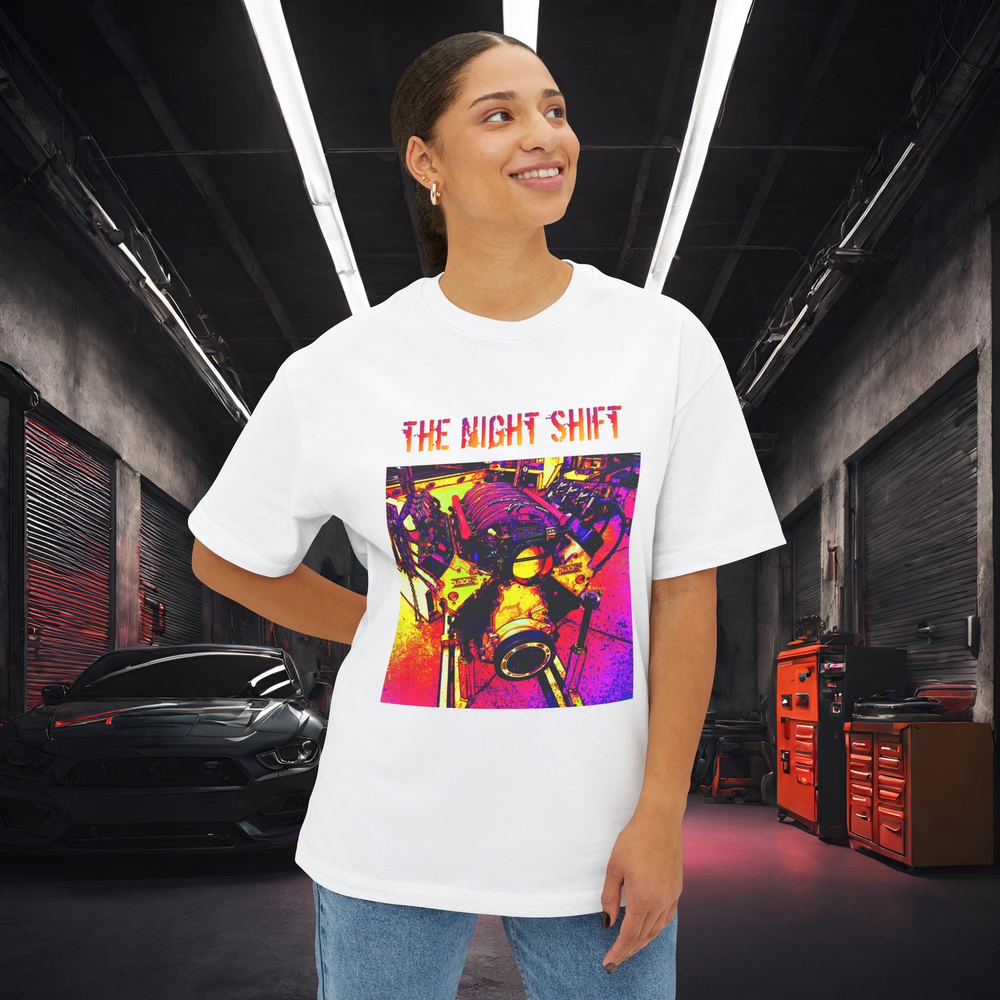 LS-X Synthwave-Premium, Ultra Soft Unisex Oversized Boxy Tee Printify by The Night Shift Automotive Apparel