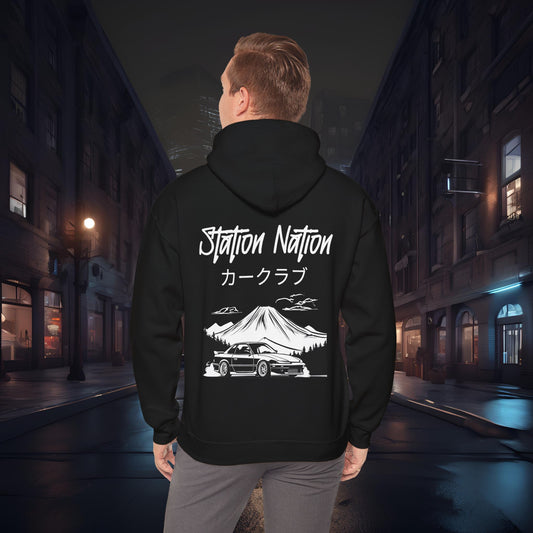 Station Nation-Ultra Soft, Premium Hoodie Black Printify by The Night Shift Automotive Apparel