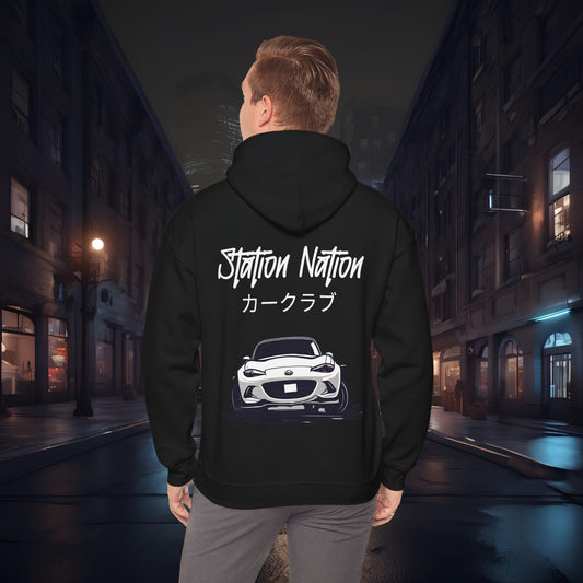 Station Nation-Ultra Soft, Premium Hoodie Black Printify by The Night Shift Automotive Apparel
