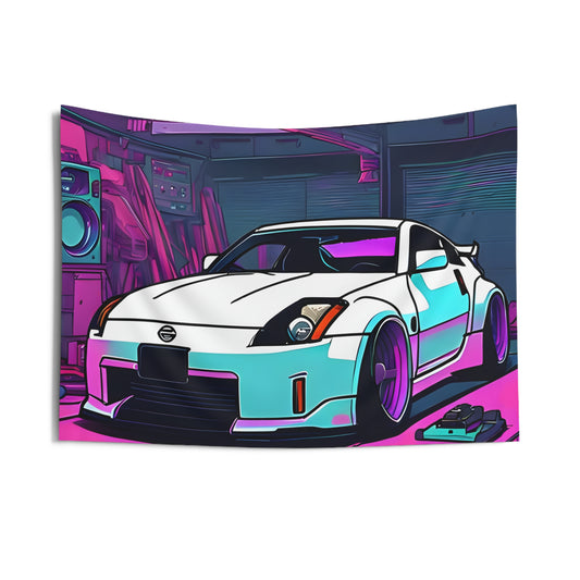Nissan 350z Indoor Wall Tapestries - Shop Banner 36" × 26" Printify by The Night Shift Automotive Apparel