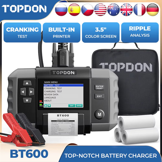TOPDON BT600 12V 24V Car Battery Tester 3.5 Inch Screen & Printer Topdon by The Night Shift Automotive Apparel
