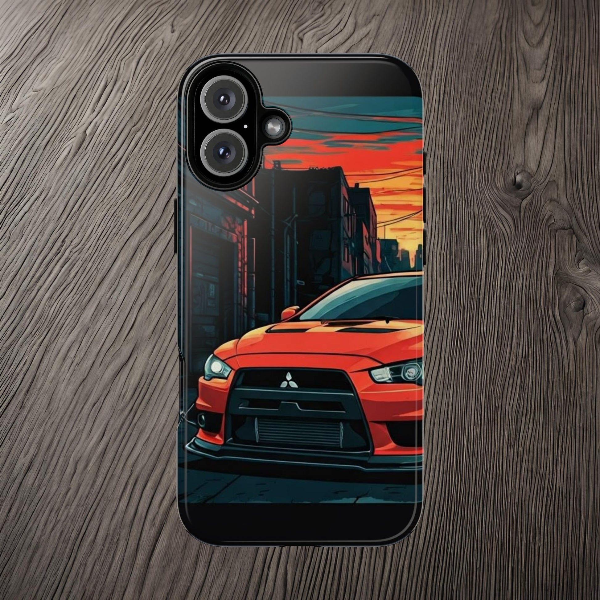 Mitsubishi Evo X Street Life-Dual Layer Ultra Tough Phone Case iPhone 16 Plus Glossy Printify by The Night Shift Automotive Apparel