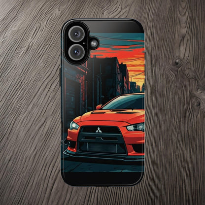 Mitsubishi Evo X Street Life-Dual Layer Ultra Tough Phone Case iPhone 16 Plus Glossy Printify by The Night Shift Automotive Apparel