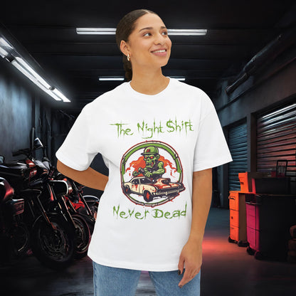 Never Dead Zombie Muscle Car-Premium, Ultra Soft Unisex Oversized Boxy Tee Printify by The Night Shift Automotive Apparel