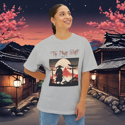 Samurai Full Moon Silhouette-Premium, Ultra Soft Unisex Oversized Boxy Tee Printify by The Night Shift Automotive Apparel