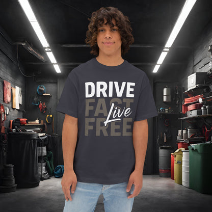 Drive Fast, Live Free-Premium, Ultra Soft Unisex Oversized Boxy Tee